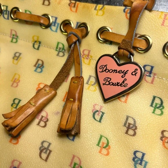 Vintage Dooney & Bourke Yellow Multicolor Logo Tote - Picture 2 of 16
